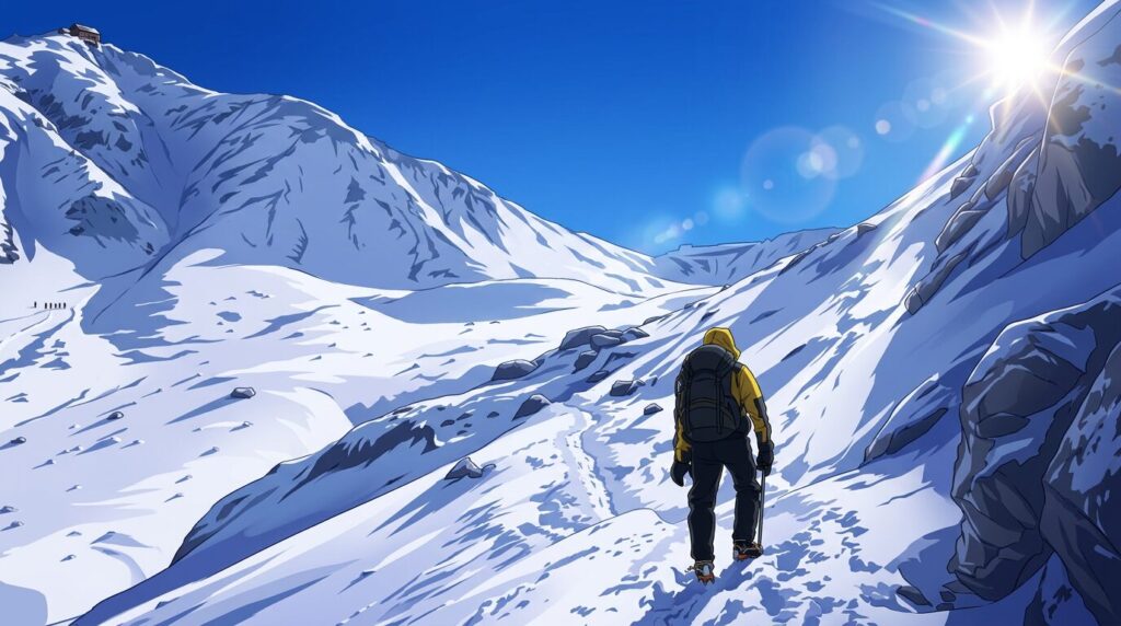 雪山を登っている人